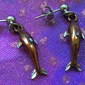 Silver and Copper Toned Dolphin Post Earrings